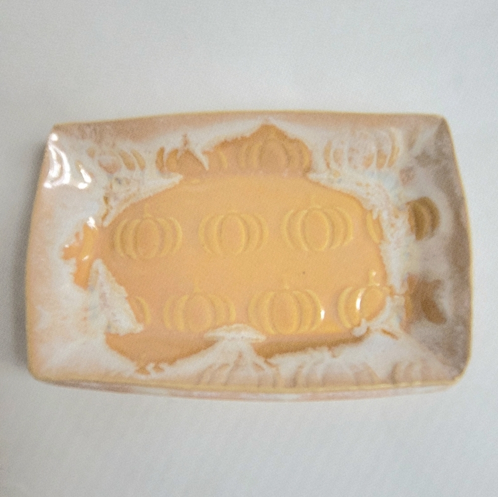 Handcrafted Rectangular Pumpkin Design Trinket Tray NWOT
